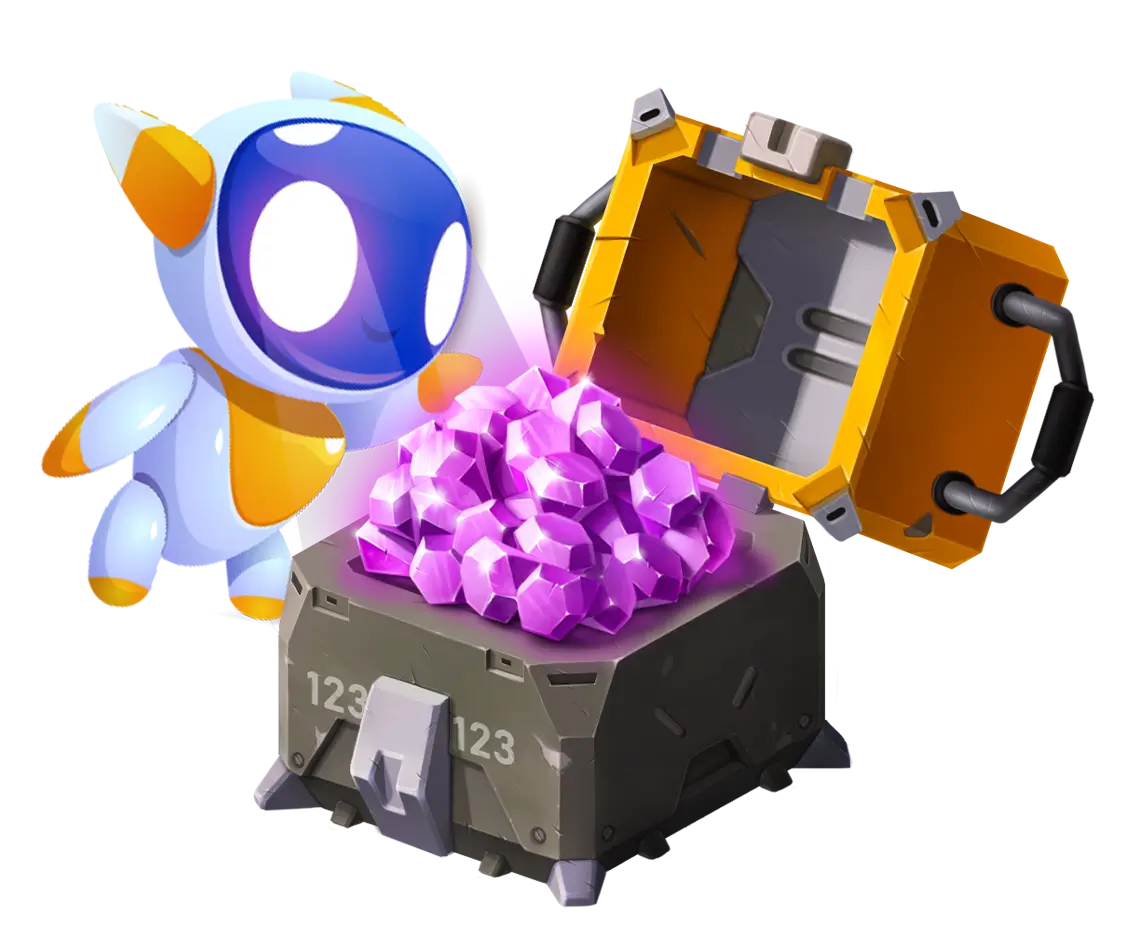 A picture of T3Z finding a chest full of Tezzium crystals