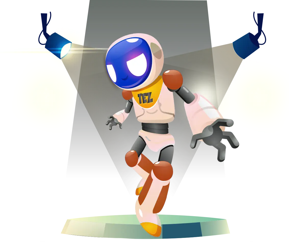 A picture of Tez with spotlights shining on him